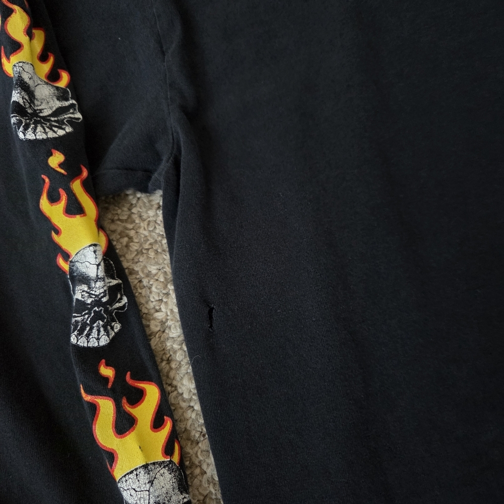 Vintage Y2K Grunge Flaming Skull Fire Goth Long Sleeve Tshirt XXL Gildan Heavywe - Picture 4 of 13
